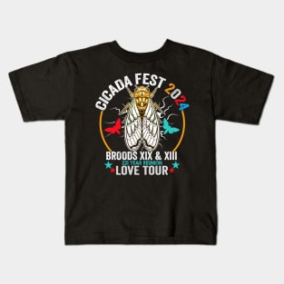 Vintage Cicada Fest 2024 Tsunami Phenomenon Brood XIX Brood XIII Year Of The Cicada 2024 Kids T-Shirt